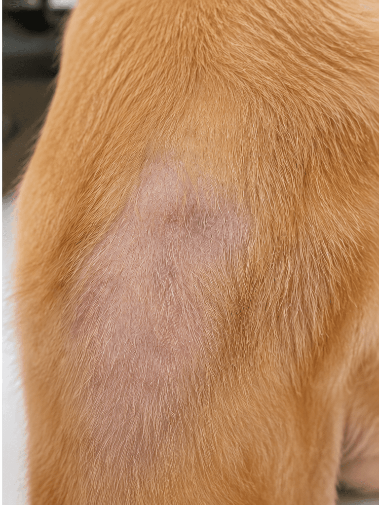 The same spot on the dog's skin looking calm and healed after 7 days